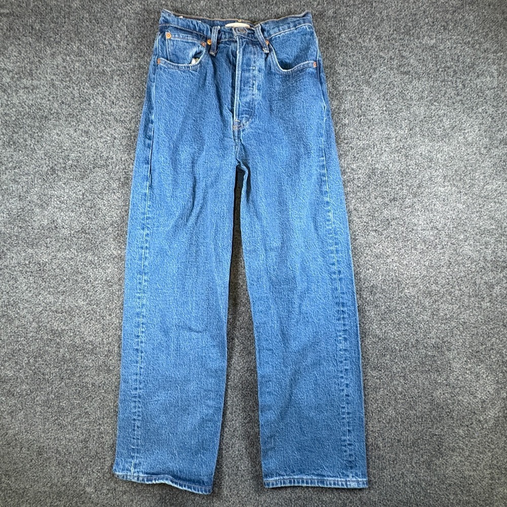 Levi's Ribcage Ankle Jeans Women's 26 Blue Denim Button Fly Straight Leg Outdoor